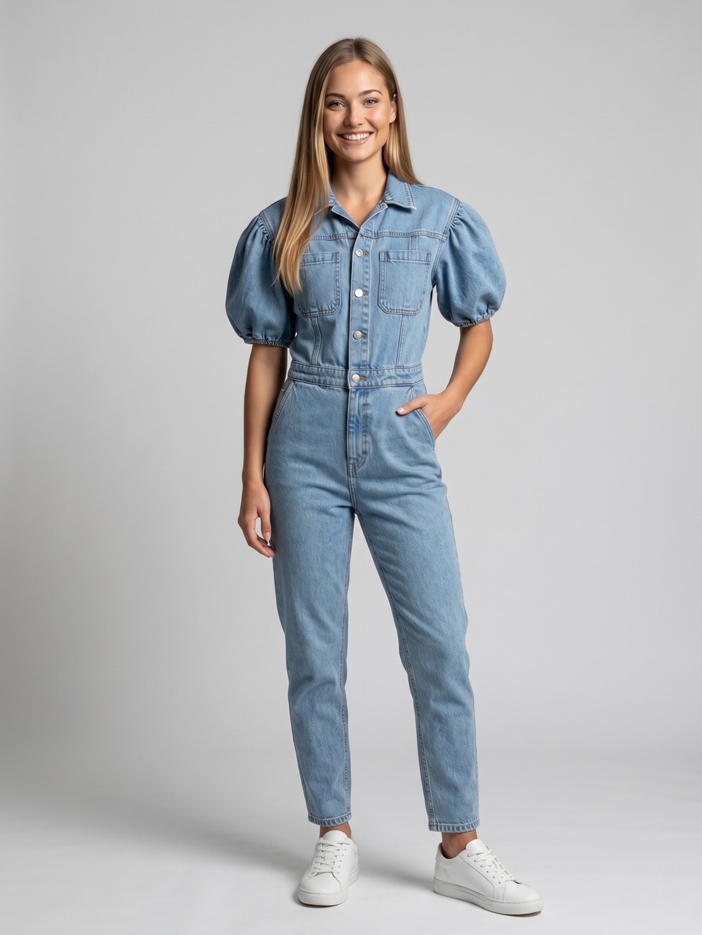🌻Scotch & Soda Blue Denim  Balloon Sleeves Short Sleeve Jumpsuit Size Small